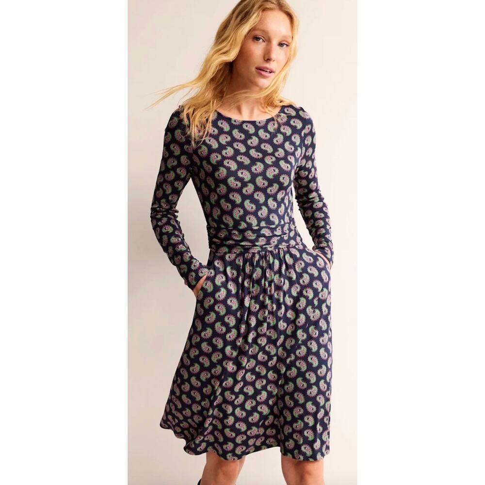 boden abigail jersey dress | Dresses | Boden Longsleeve Navy Blue Paisley Print Size 2p Nwt Long sleeve